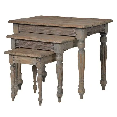 Rustic Reclaimed Weathered Pine Nest Of 3 Tables
