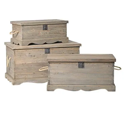 Set of 3 Reclaimed Pine Blanket Storage Boxes
