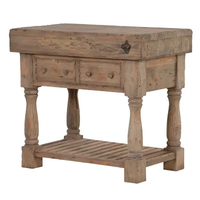 Rustic Reclaimed Solid Pine Butchers Block Kitchen Island With Drawers Lower Shelf