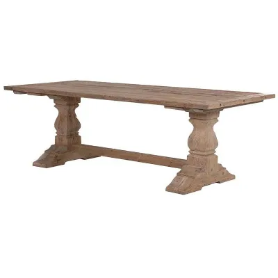 Large Vintage Refectory Dining Table Reclaimed Pine Turned Legs Thick Plank Top