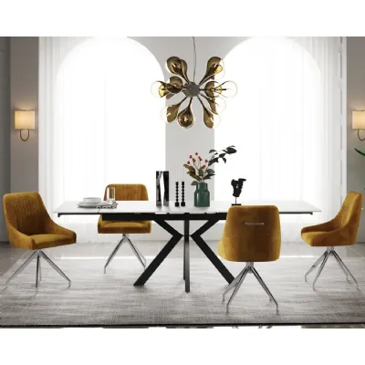 Modern Ceramic Gloss Pearla Grey Extending Dining Table with Black Metal Legs