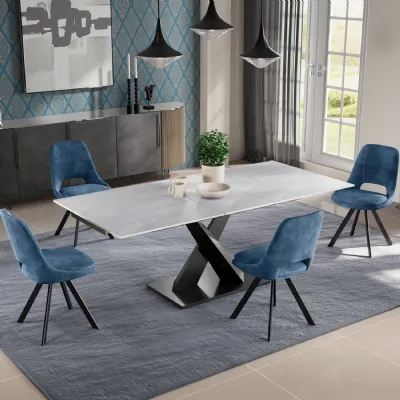 Modern Grey Matt Finish Ceramic Top Rectangular Extending Dining Table