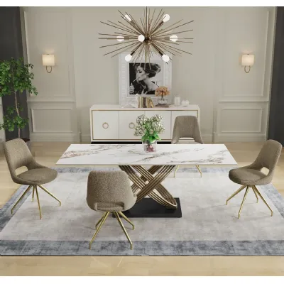 Modern White Gloss Finish Ceramic Fixed Top Dining Table 180cm Wide