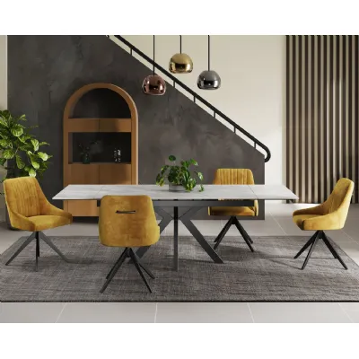 Modern Grey Gloss Finish Ceramic Extending Dining Table with Black Star Base