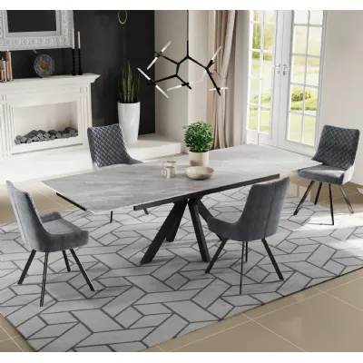 Modern Grey Matt Finish Ceramic Extending Dining Table with Black Star Base