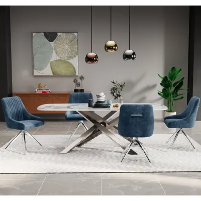 Modern White Dune Ceramic Top 4 Seater Dining Table with Cross Metal Base