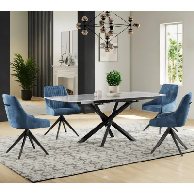 Modern Pearla Grey Ceramic Top 4 to 6 Seater Extending Dining Table