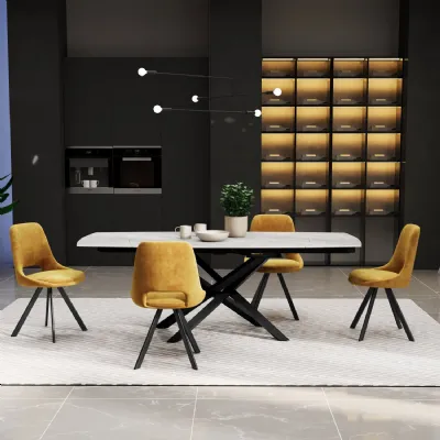 Modern Argento Grey Ceramic Top 4 to 6 Seater Extending Dining Table