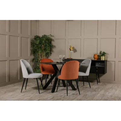 Coral Velvet Fabric Dining Chair Black Metal Legs
