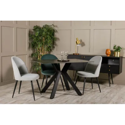 Silver Velvet Fabric Dining Chair Black Metal Legs