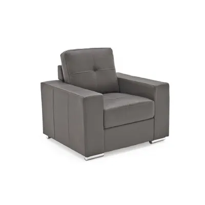 Grey Leather Armchair Chrome Metal Legs