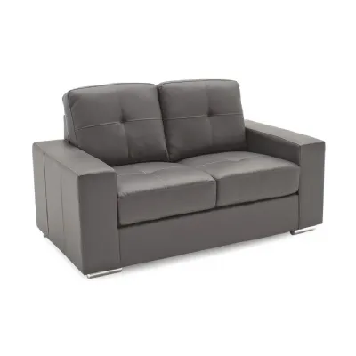 Grey Bonded Leather Buttoned Back 2 Seater Sofa Chrome Feet