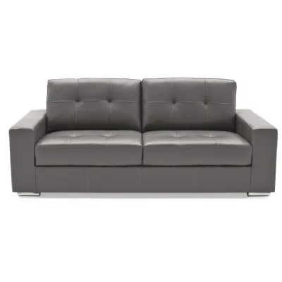 Grey Bonded Leather Upholstered Buttoned Back 3 Seater Sofa