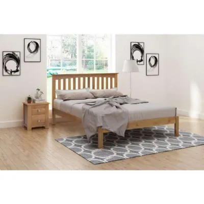 Solid Oak Wooden Beds with Slatted Headboard