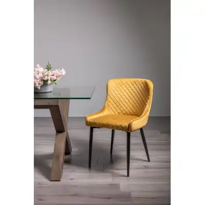 Yellow Velvet Dining Chair Diamond Stitched Pattern