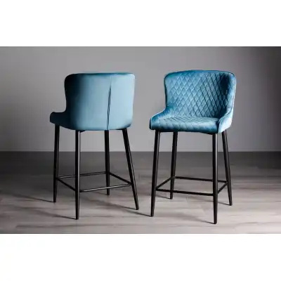 Blue Velvet Fabric Bar Stool Black Legs