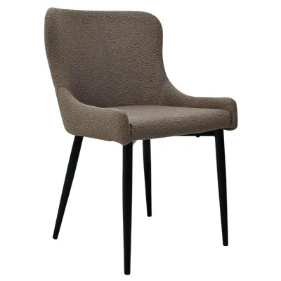 Beige Fabric Dining Chair with Black Metal Legs