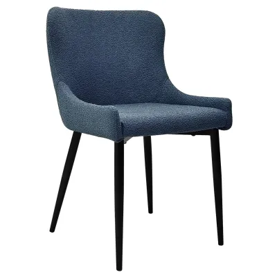 Blue Fabric Dining Chair with Black Metal Legs