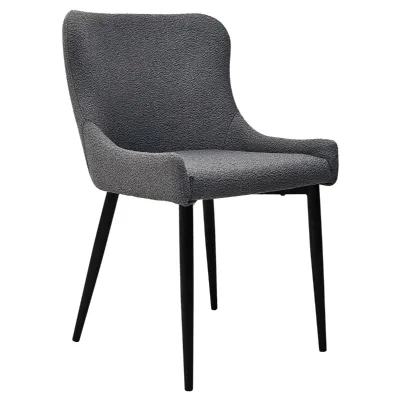 Grey Fabric Dining Chair with Black Metal Legs