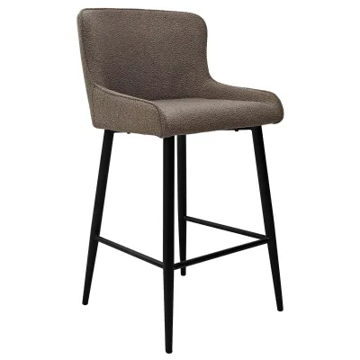 Beige Fabric Kitchen Bar Stool with Black Metal Legs