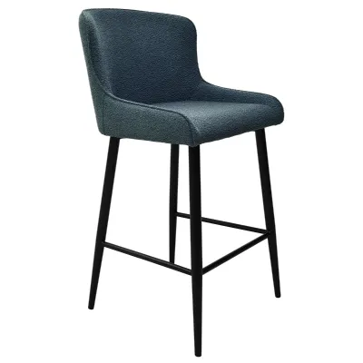 Blue Fabric Kitchen Bar Stool with Black Metal Legs