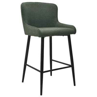 Green Fabric Kitchen Bar Stool with Black Metal Legs