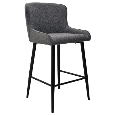 Grey Fabric Kitchen Bar Stool with Black Metal Legs