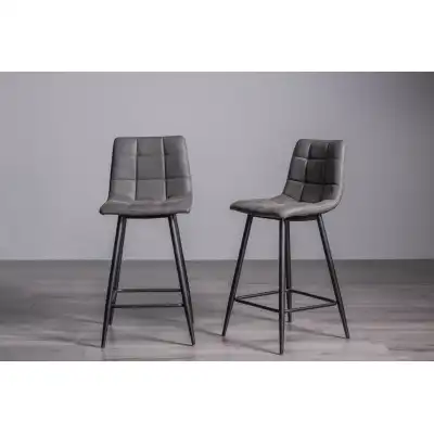 Dark Grey Leather Bar Stool Black Metal Legs