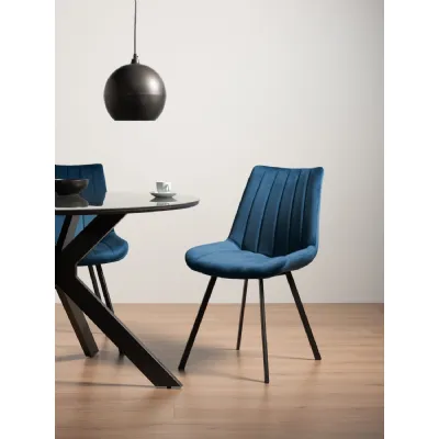 Blue Velvet Fabric Dining Chair Black Metal Legs