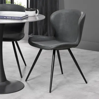 Grey Leather Effect Scoop Back Dining Chair