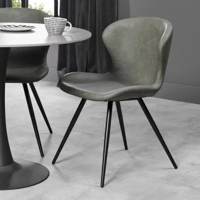 Olive Green Leather Effect Scoop Back Dining Chair