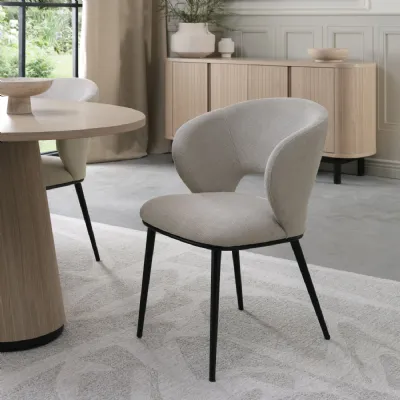 Beige Fabric Curved Back Dining Chair Matt Black Legs