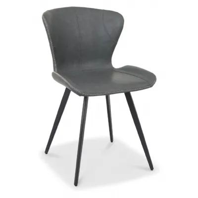 Grey Leather Effect Scoop Back Dining Chair with Black Legs