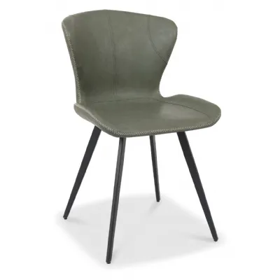 Olive Green Leather Effect Scoop Back Dining Chair