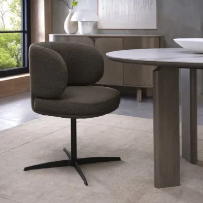 Brown Boucle Fabric Curve Back Swivel Dining Chair