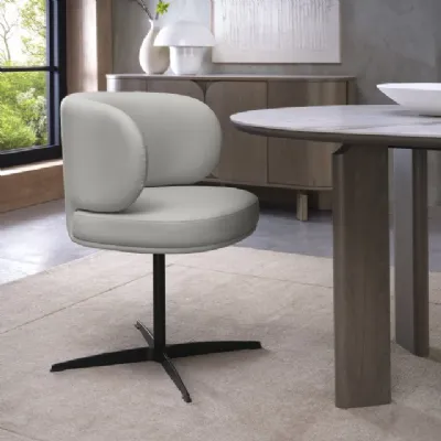 Light Grey Leather Effect Curved Back Swivel Dining Chair