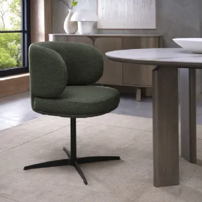 Green Boucle Fabric Curved Back Swivel Dining Chair