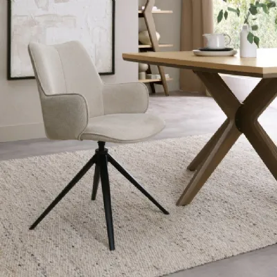 Beige Fabric Swivel Dining Chair Black Legs