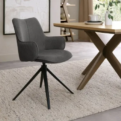 Grey Fabric Swivel Dining Chair with Black Legs