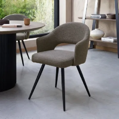 Brown Boucle Fabric Open Back Dining Chair
