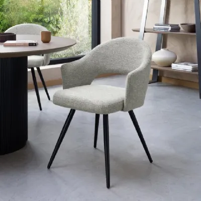 Grey Boucle Fabric Open Back Dining Chair with Black Legs