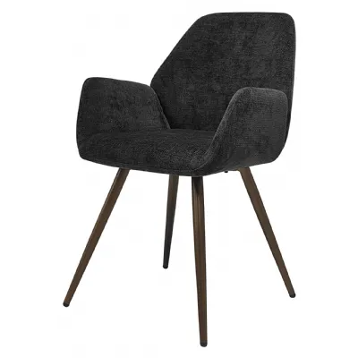 Dark Grey Chenille Curve Back Dining Chair Bronze Legs