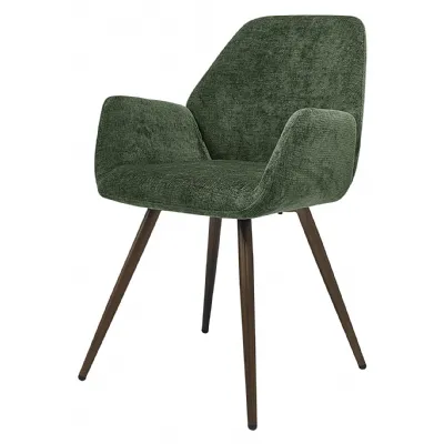 Green Chenille Curve Back Dining Chair Bronze Legs
