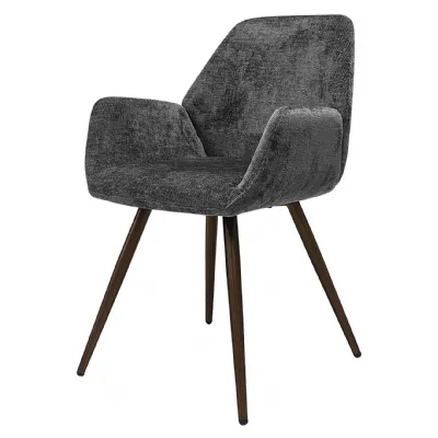 Grey Chenille Curve Back Dining Chair Bronze Legs