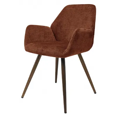 Orange Rust Chenille Curve Back Dining Chair Bronze Legs