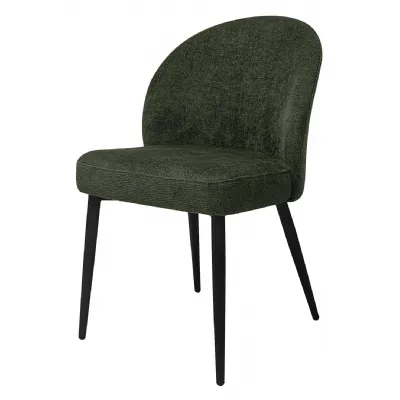 Green Chenille Fabric Dining Chair Black Metal Legs