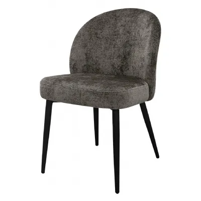 Grey Chenille Fabric Dining Chair Black Metal Legs