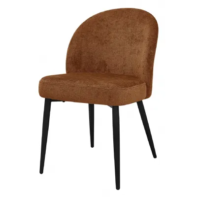 Rust Chenille Fabric Dining Chair Black Metal Legs
