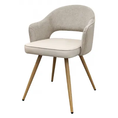 Beige and Ivory Two Tone Dining Chair Oak Effect Legs