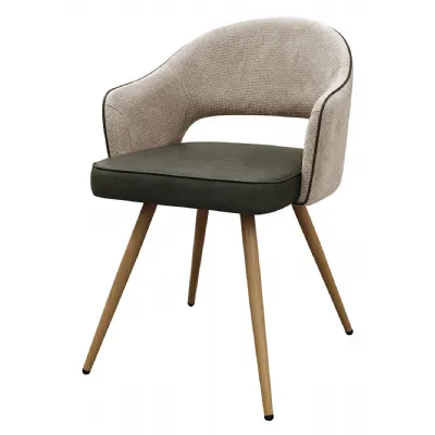 Beige and Olive Two Tone Dining Chair Oak Effect Legs